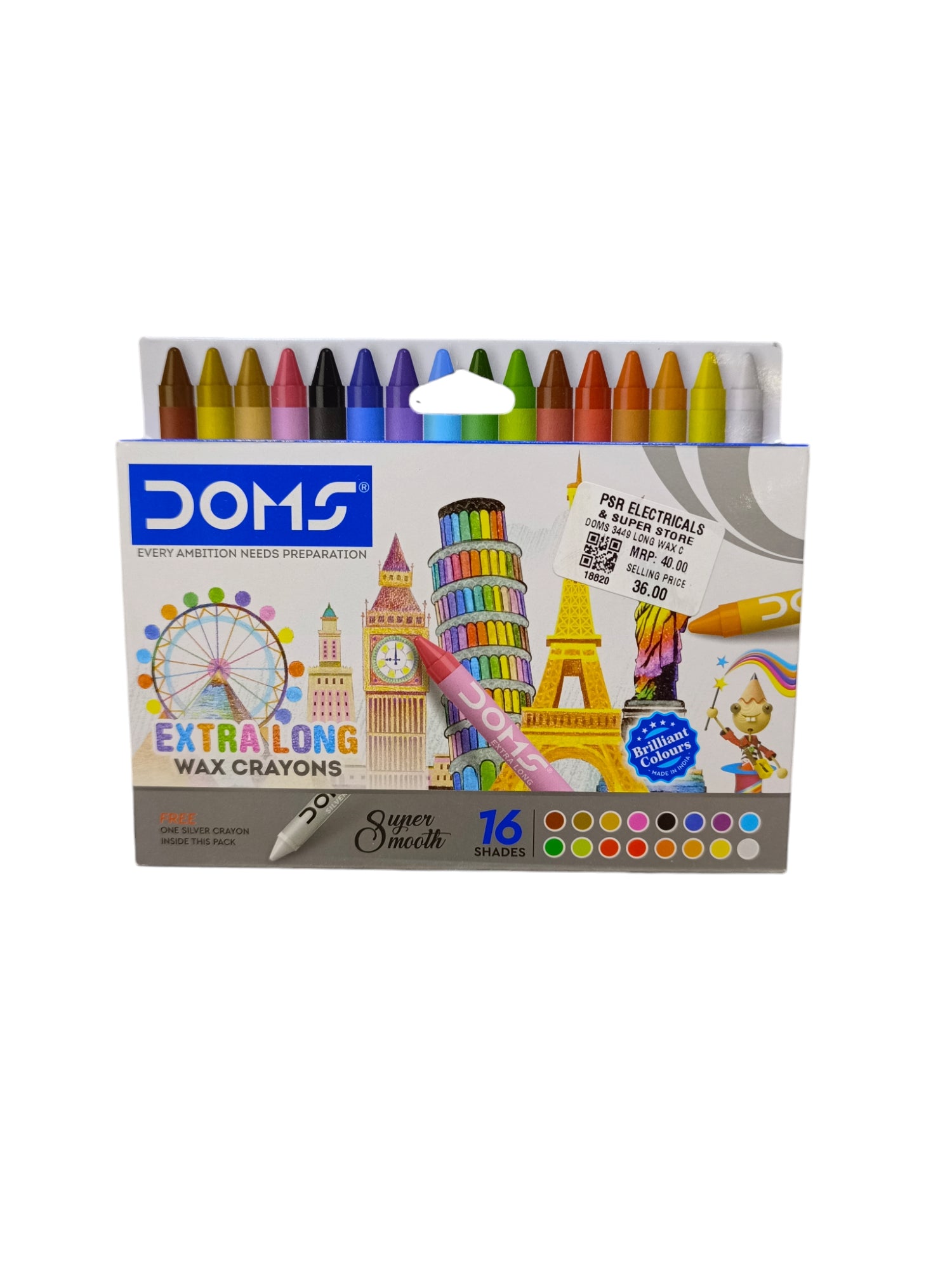 DOMS 3449 LONG WAX CRAYONS 16 SHADE