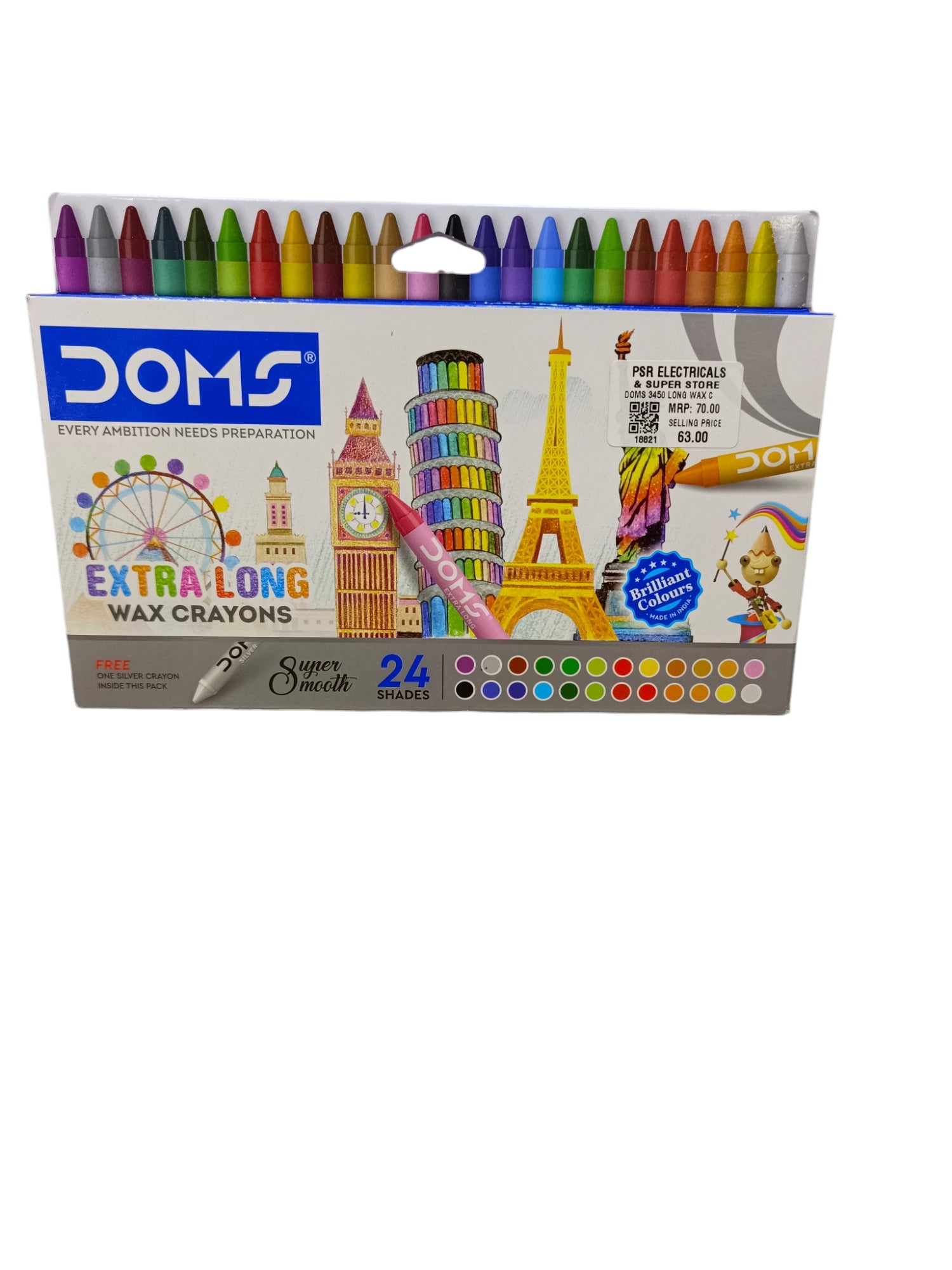 DOMS 3450 LONG WAX CRAYONS 24 SHADE