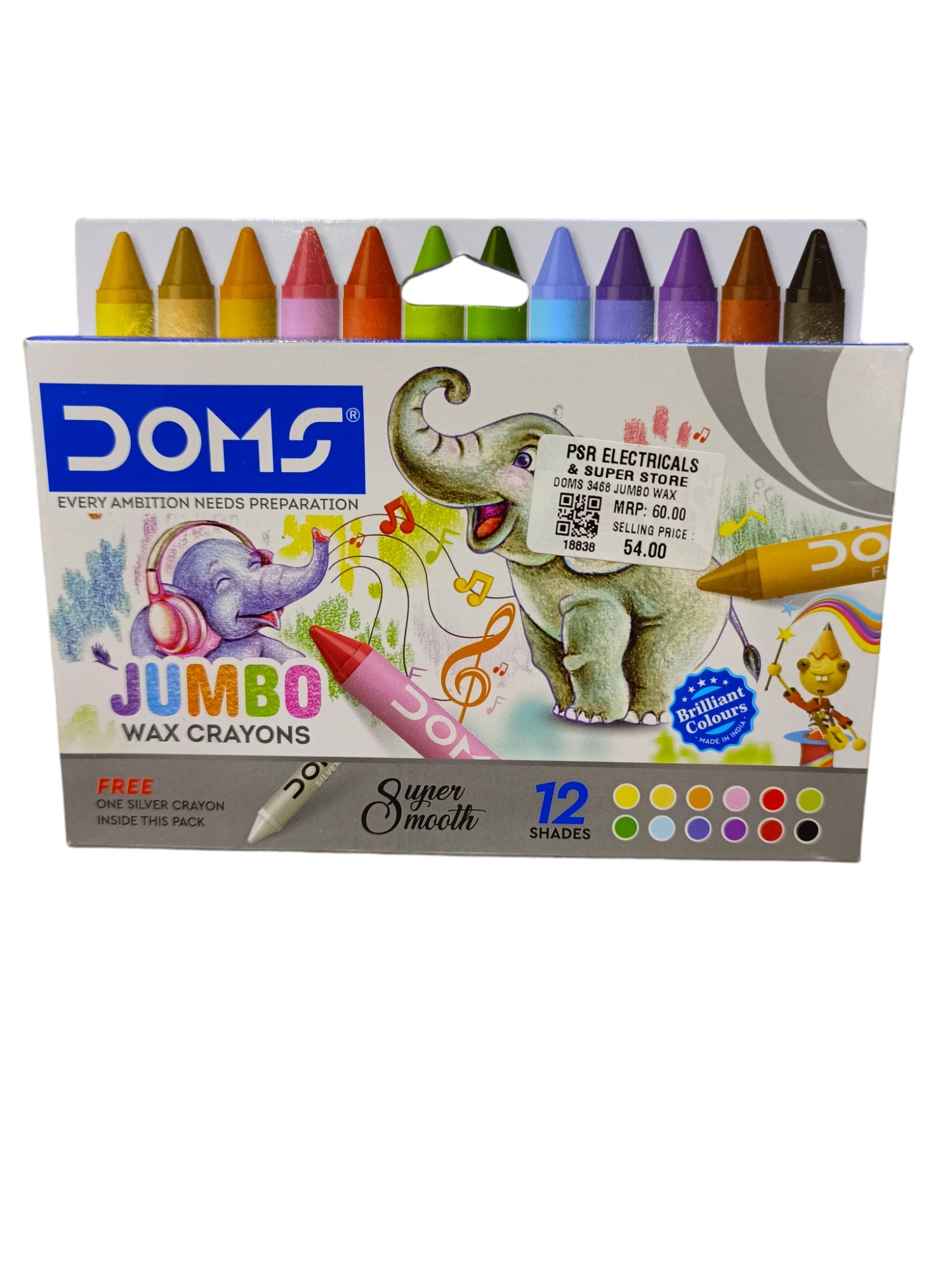 DOMS 3468 JUMBO WAX CRAYONS 12 SHADE