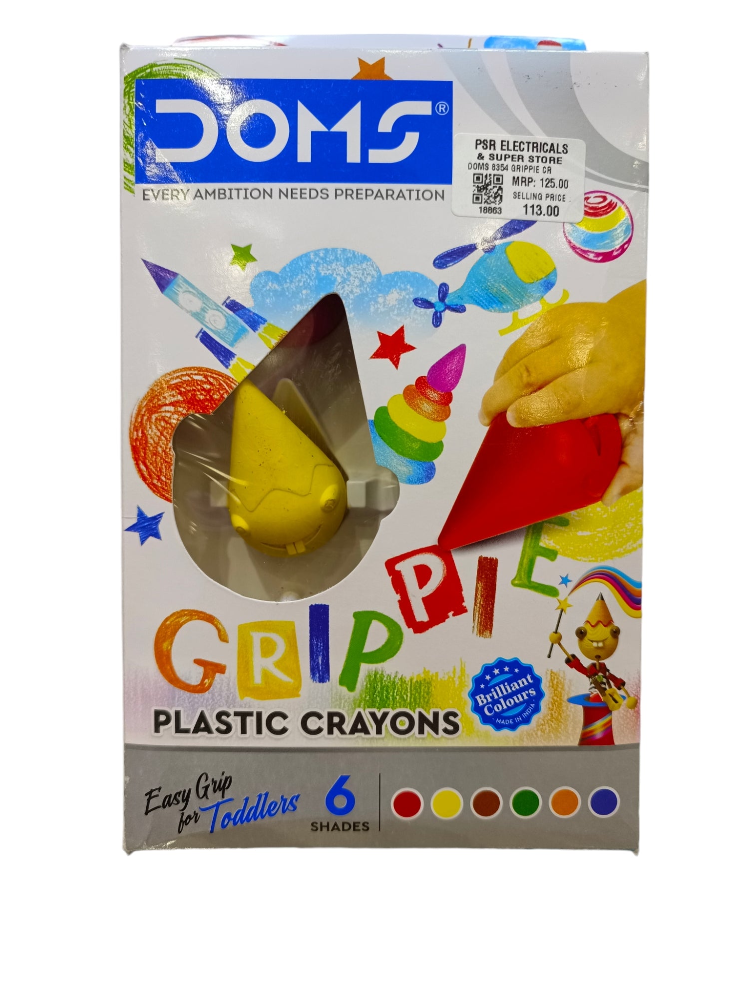 DOMS 8354 GRIPPIE CRAYONS 6SHADE